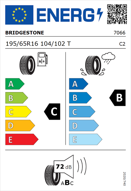 Tyre Label for Bridgestone Duravis R660 195/65R16 104/102T
