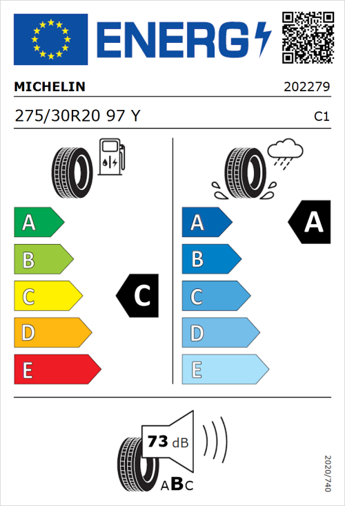Tyre Label for Michelin Pilot Sport 3 275/30R20 97Y