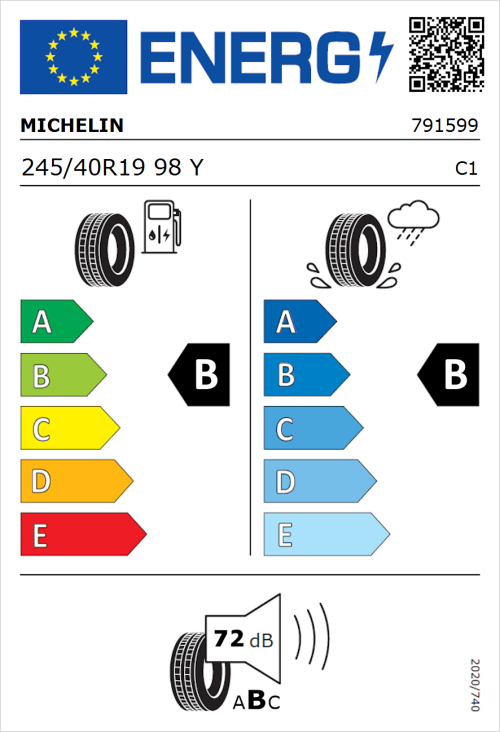 Tyre Label for Michelin Pilot Sport 4 (Zero Pressure) 245/40R19 98Y