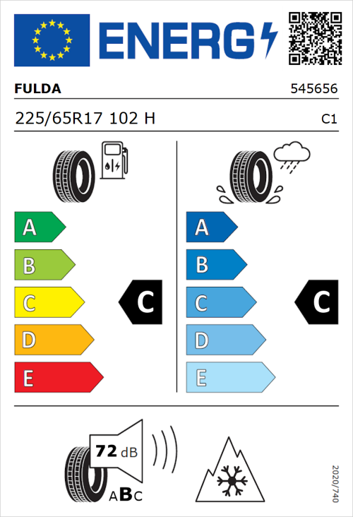 Tyre Label for Fulda MultiControl SUV 225/65R17 102H