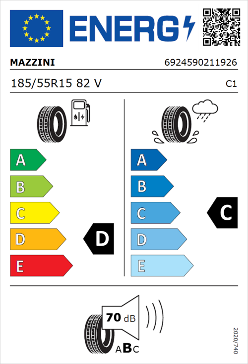 Tyre Label for Mazzini Eco 307 185/55R15 82V